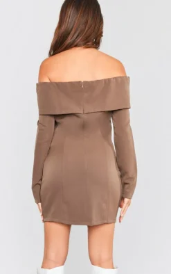 Off Shoulder Button Front Shift Blazer Dress-PrettyLittleThing Online
