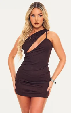 Chocolate One Shoulder Cut Out Strap Detail Bodycon Dress-PrettyLittleThing Hot
