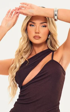 Chocolate One Shoulder Cut Out Strap Detail Bodycon Dress-PrettyLittleThing Hot