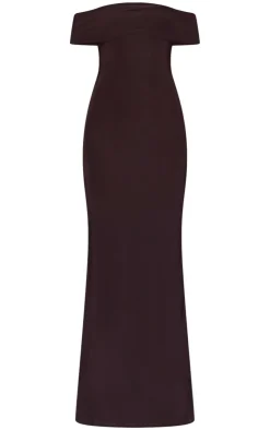 Chocolate Open Back Bardot Maxi Dress-PrettyLittleThing Discount