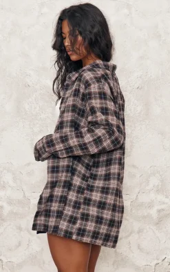 PrettyLittleThing Shirts*Chocolate Oversized Checked Shirt