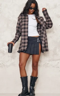 PrettyLittleThing Shirts*Chocolate Oversized Checked Shirt