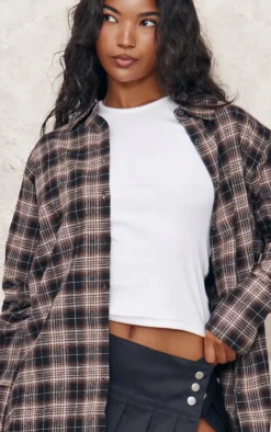 PrettyLittleThing Shirts*Chocolate Oversized Checked Shirt