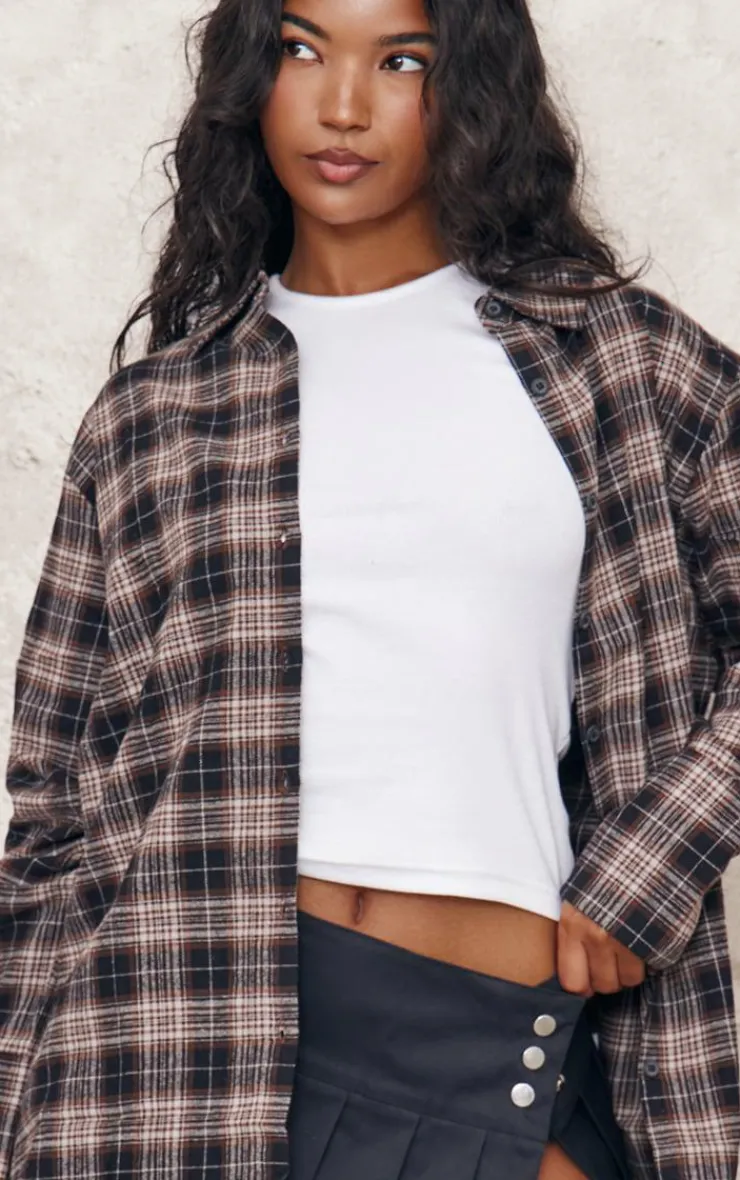 PrettyLittleThing Shirts*Chocolate Oversized Checked Shirt