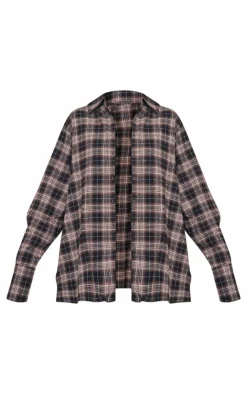PrettyLittleThing Shirts*Chocolate Oversized Checked Shirt