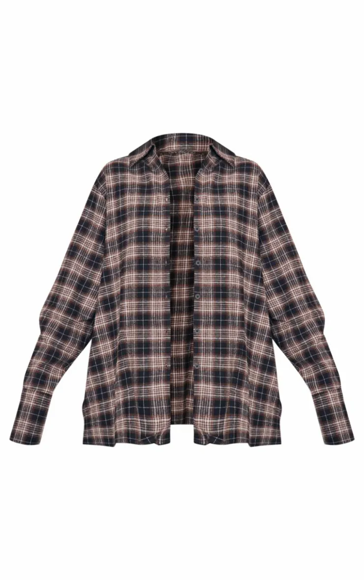 PrettyLittleThing Shirts*Chocolate Oversized Checked Shirt