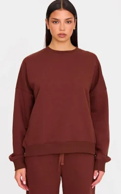 Discount PrettyLittleThing Chocolate Oversized Long Sleeve Sweatshirt Chocolate.