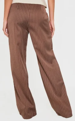 Chocolate Pinstripe Dipped Waist Straight Leg Pants