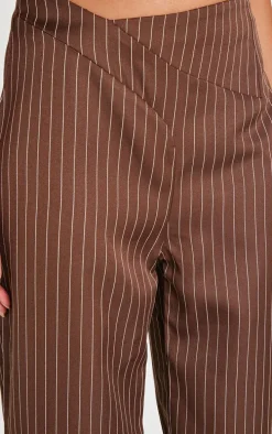 Chocolate Pinstripe Dipped Waist Straight Leg Pants