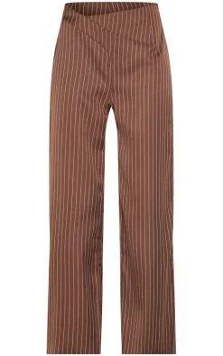 Chocolate Pinstripe Dipped Waist Straight Leg Pants