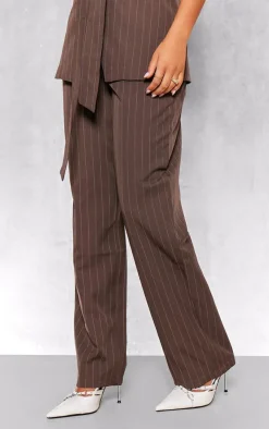 Best PrettyLittleThing Pinstripe Woven Tailored Wide Leg Pants Chocolate