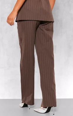 Best PrettyLittleThing Pinstripe Woven Tailored Wide Leg Pants Chocolate
