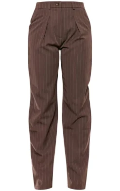 Best PrettyLittleThing Pinstripe Woven Tailored Wide Leg Pants Chocolate