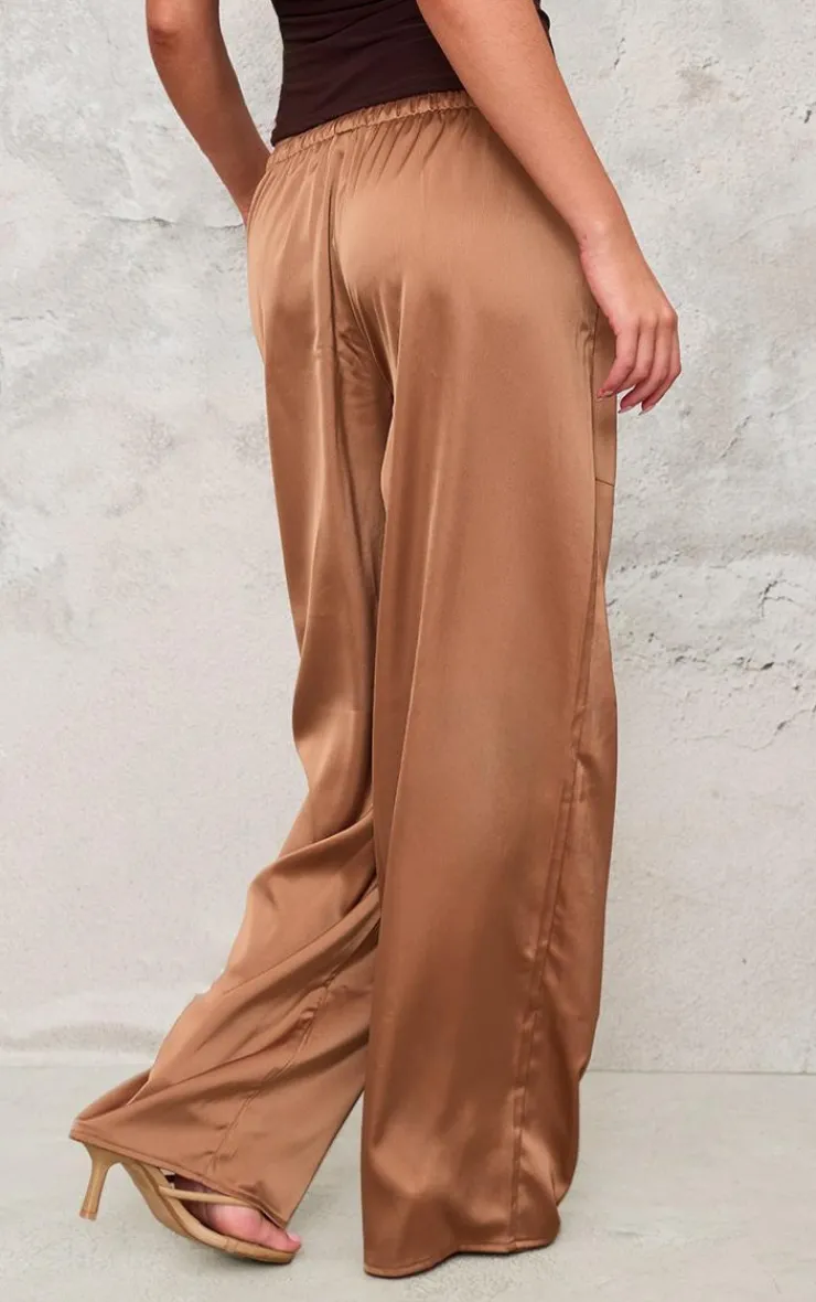 PrettyLittleThing Christmas Day Outfits*Chocolate Premium Satin Low Rise Drawstring Pants