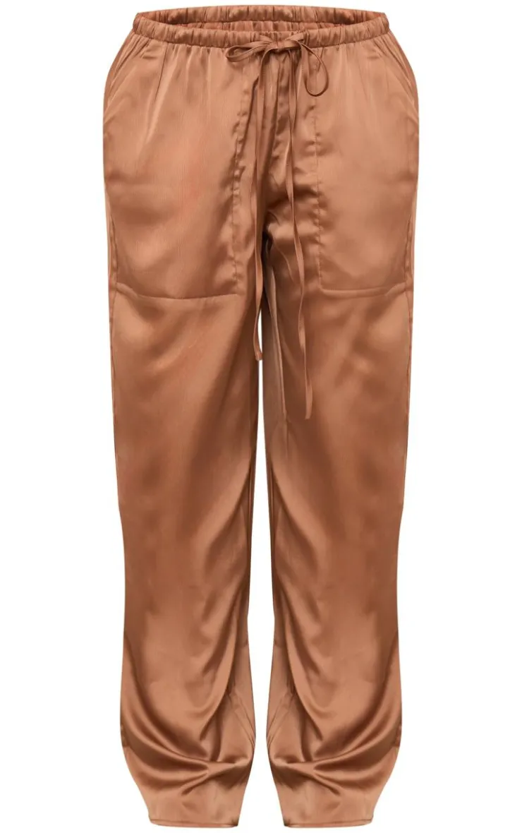 PrettyLittleThing Christmas Day Outfits*Chocolate Premium Satin Low Rise Drawstring Pants
