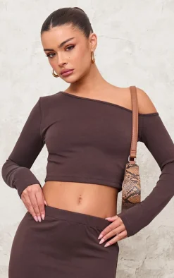 Online PrettyLittleThing Chocolate Premium Soft Touch Long Sleeve Top Chocolate.
