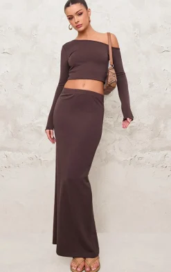 Online PrettyLittleThing Chocolate Premium Soft Touch Long Sleeve Top Chocolate.