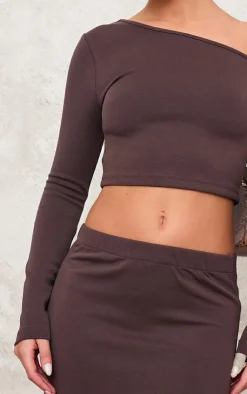 Online PrettyLittleThing Chocolate Premium Soft Touch Long Sleeve Top Chocolate.
