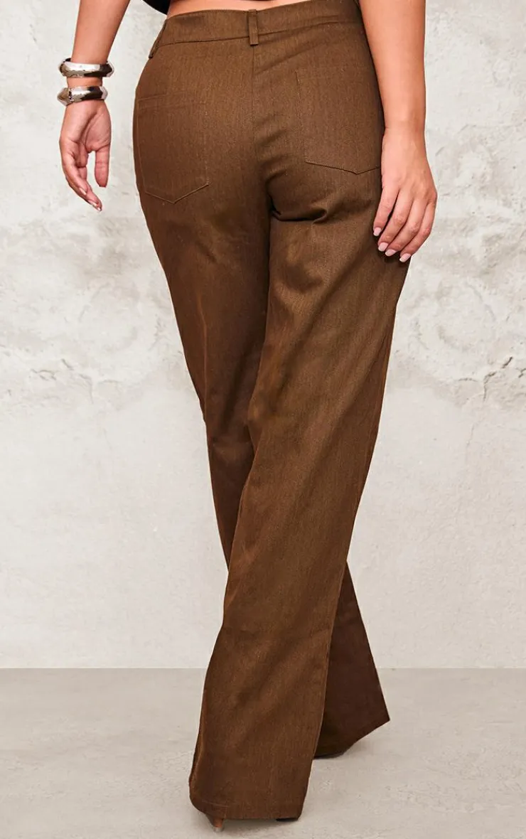 Clearance PrettyLittleThing Premium Twill Mid Rise Wide Leg Pant Chocolate