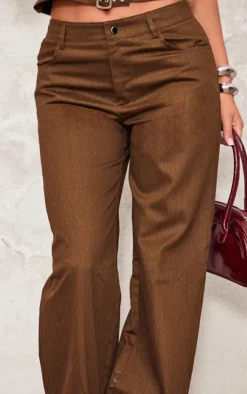 Clearance PrettyLittleThing Premium Twill Mid Rise Wide Leg Pant Chocolate