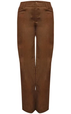 Clearance PrettyLittleThing Premium Twill Mid Rise Wide Leg Pant Chocolate