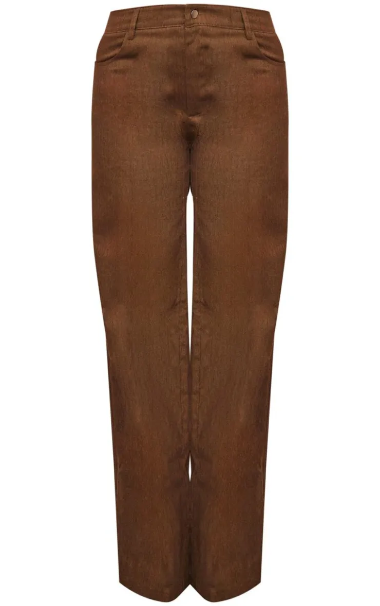 Clearance PrettyLittleThing Premium Twill Mid Rise Wide Leg Pant Chocolate