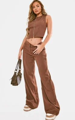 PrettyLittleThing Premium Woven High Waist Tailored Pants Chocolate