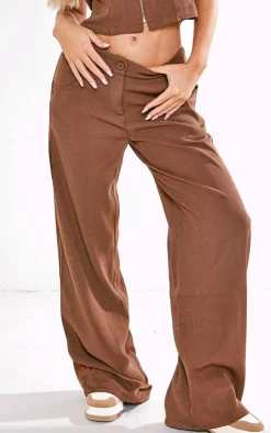 PrettyLittleThing Premium Woven High Waist Tailored Pants Chocolate