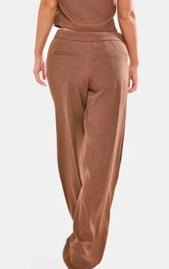 PrettyLittleThing Premium Woven High Waist Tailored Pants Chocolate