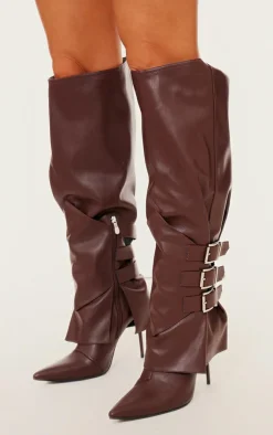PrettyLittleThing High Heels*PU Buckle Detail High Stiletto Heel Knee High Boots