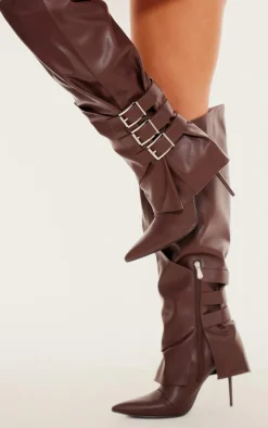 PrettyLittleThing High Heels*PU Buckle Detail High Stiletto Heel Knee High Boots