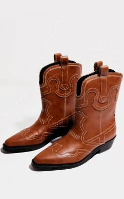 PrettyLittleThing Ankle Boots*Chocolate Pu Point Toe Ankle Western Boots