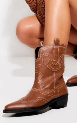 PrettyLittleThing Ankle Boots*Chocolate Pu Point Toe Ankle Western Boots