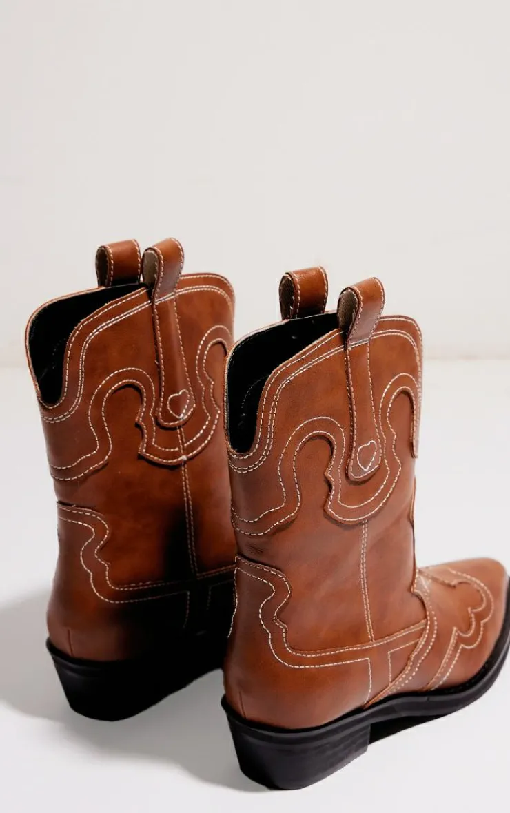 PrettyLittleThing Ankle Boots*Chocolate Pu Point Toe Ankle Western Boots