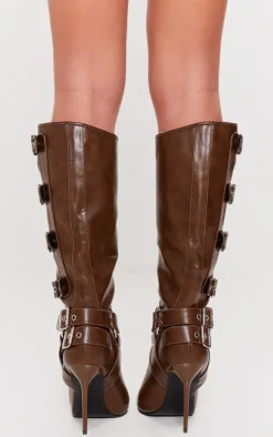 PrettyLittleThing High Heels*PU Point Toe Buckle Detail Knee High Heeled Boots