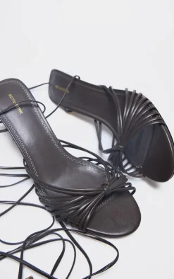 PrettyLittleThing Lace Up Heels*PU Round Toe Know Strap Detail Lace Up Heeled Sandals