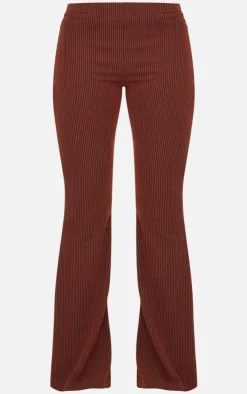 Discount PrettyLittleThing Rib High Waisted Flares Chocolate