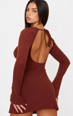 Rib Tie Cut Out Back Shift Dress-PrettyLittleThing