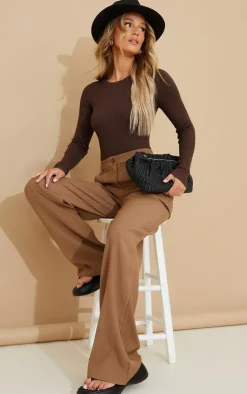 PrettyLittleThing Knitted Tops*Ribbed Knit Long Sleeve Bodysuit