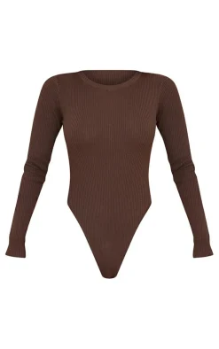 PrettyLittleThing Knitted Tops*Ribbed Knit Long Sleeve Bodysuit