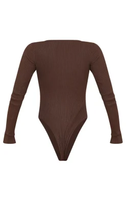 PrettyLittleThing Knitted Tops*Ribbed Knit Long Sleeve Bodysuit