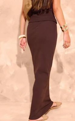 Outlet PrettyLittleThing Ribbed Maxi Skirt Chocolate