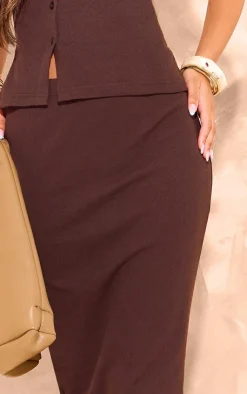 Outlet PrettyLittleThing Ribbed Maxi Skirt Chocolate