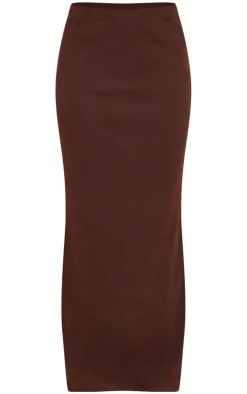 Outlet PrettyLittleThing Ribbed Maxi Skirt Chocolate
