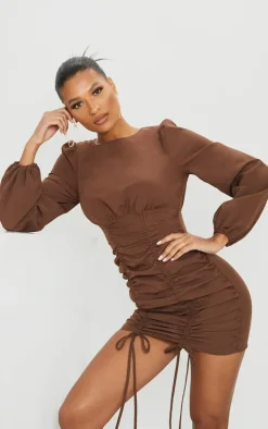Ruched Long Sleeve Bodycon Dress-PrettyLittleThing Clearance