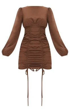 Ruched Long Sleeve Bodycon Dress-PrettyLittleThing Clearance
