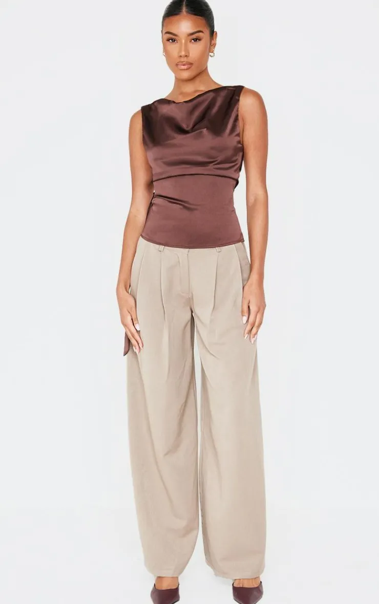 Chocolate Satin Backless Long Top-PrettyLittleThing