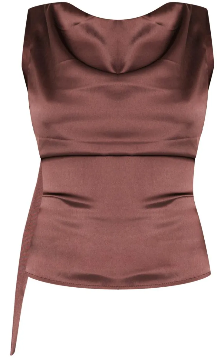 Chocolate Satin Backless Long Top-PrettyLittleThing