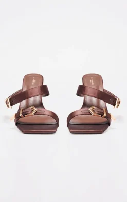 PrettyLittleThing Mules*Satin Wide Fit Square Toe Buckle Strap High Stiletto Heeled Mules