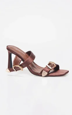 PrettyLittleThing Mules*Satin Wide Fit Square Toe Buckle Strap High Stiletto Heeled Mules